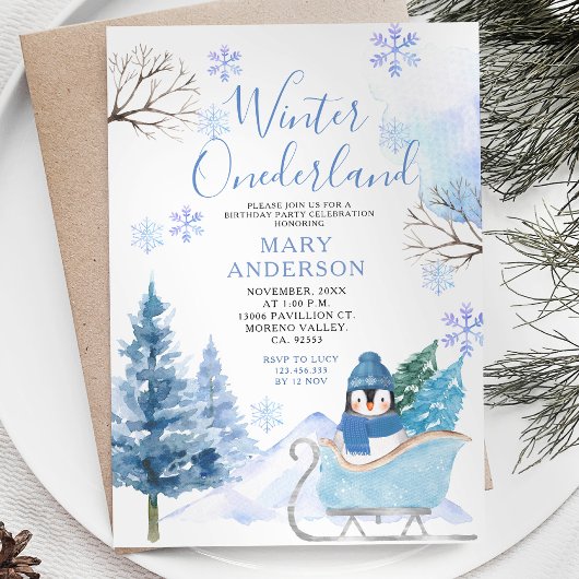 Invitation Pingouin d'hiver Flammes de neige Onederland 1er a