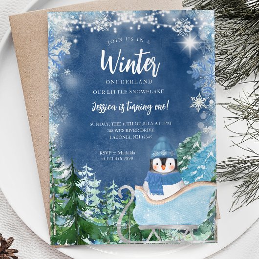Invitation Pingouin d'hiver Flammes de neige Onederland 1er a