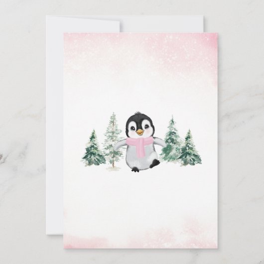 Invitation Pingouin d'hiver rose fête d'anniversaire (Dos)