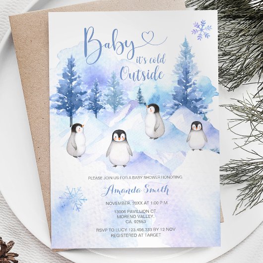 Invitation Pingouin d'hiver Snowflakes Baby shower de montagn