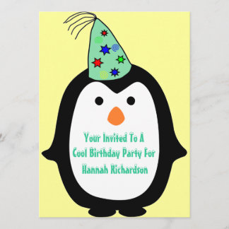 Invitation Pingouin Enfants En Fête Casquette D'Anniversaire