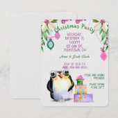 Invitation pingouin et cadeaux pour la fête de Noël tropicale (Devant / Derrière)