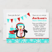 Invitation Pingouin Flamme de neige Turquoise hiver Onederlan (Devant)