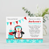 Invitation Pingouin Flamme de neige Turquoise hiver Onederlan (Debout devant)