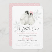 Invitation Pingouin hiver Flocon de neige Baby shower rose fi (Devant / Derrière)