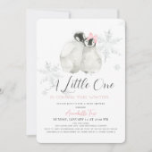 Invitation Pingouin hiver Flocon de neige Baby shower rose fi (Devant)