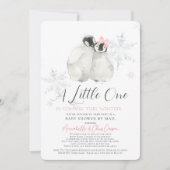 Invitation Pingouin Hiver Flocon de neige rose Baby shower pa (Devant)