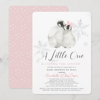 Invitation Pingouin Hiver Flocon de neige rose Baby shower pa