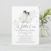Invitation Pingouin Hiver Snowflake Baby shower bleu par cour (Debout devant)