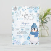 Invitation Pingouin Hiver Snowflakes Onederland Anniversaire (Debout devant)