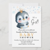 Invitation Pingouin mignon avec Baby shower de la Couronne (Devant)