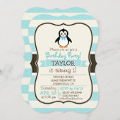 Invitation Pingouin mignon avec Bowtie Turquoise (Devant / Derrière)