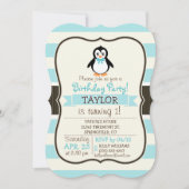 Invitation Pingouin mignon avec Bowtie Turquoise (Devant)