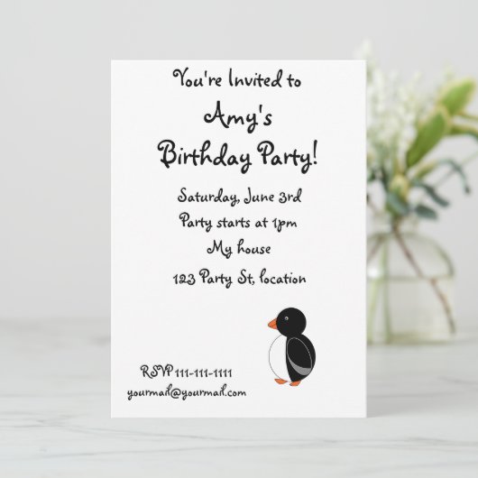 Invitation Pingouin noir (Debout devant)