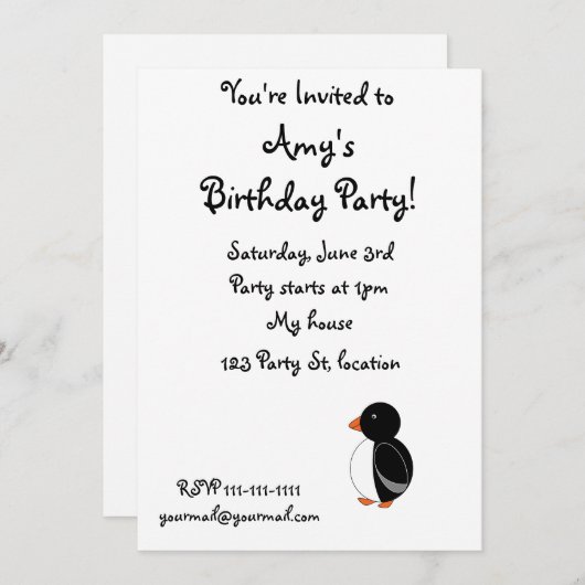 Invitation Pingouin noir (Devant / Derrière)