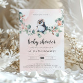 Invitation Pingouin rose Baby shower fille