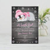 Invitation Pingouin rose Baby shower invitation, Casquette d' (Debout devant)