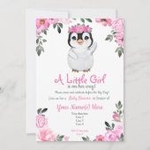 Invitation Pingouin rose Baby shower invitation, rustique (Devant)