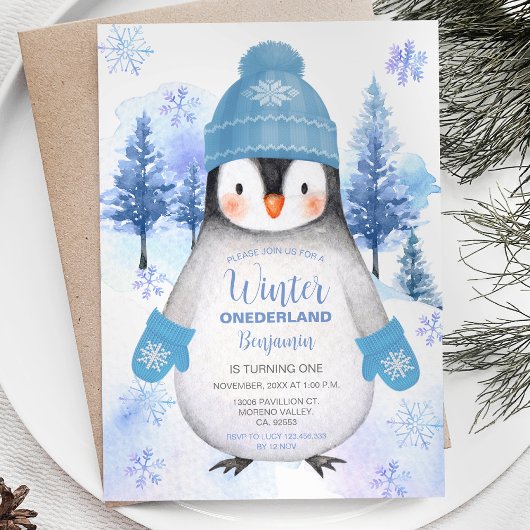 Invitation Pingouin tricoté Casquette flocons de neige Invita