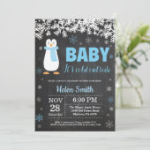 Invitation Pingouin Winter Boy Baby shower Chalkboard (Debout devant)
