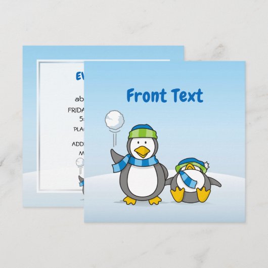 Invitation Pingouins à neige (Devant / Derrière)