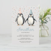 Invitation Pingouins de la fête, barbotez sur l'anniversaire  (Debout devant)