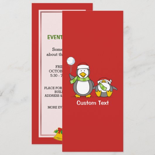 Invitation Pingouins de Noël (Devant / Derrière)