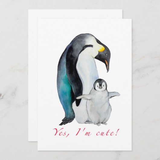 Invitation Pingouins empereurs d'aquarelle mignons (Devant / Derrière)