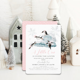 Invitation Pingouins Hiver Flocon de neige Baby shower fille