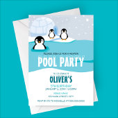 Invitation Pingouins Jeu de piscine d'hiver Anniversaire Invi
