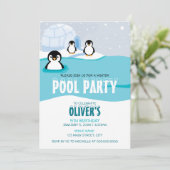 Invitation Pingouins Jeu de piscine d'hiver Anniversaire Invi (Debout devant)