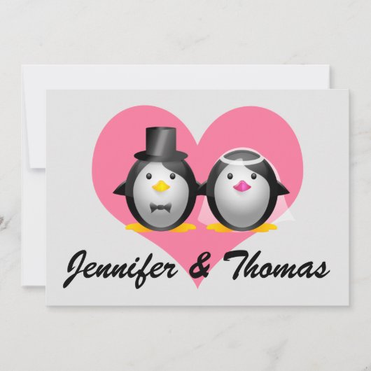 Invitation Pingouins Mariages, Jennifer & Thomas (Devant)