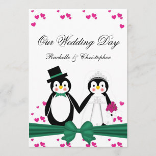 Invitation Pingouins mignons jeune mariée et PAGE