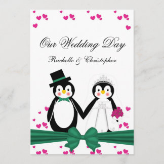Invitation Pingouins mignons jeune mariée et PAGE
