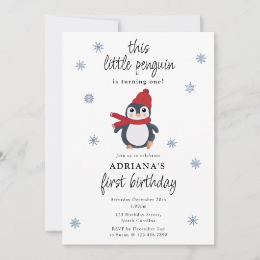 Invitation Pingouins mignons Oiseaux d'hiver Animaux de l'Arc (Devant)