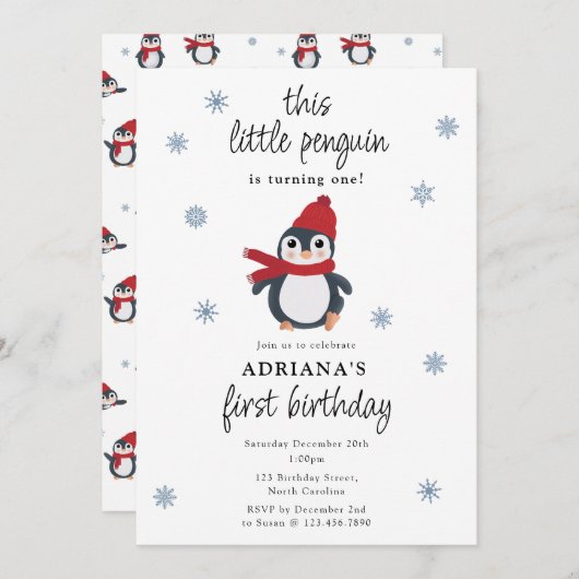 Invitation Pingouins mignons Oiseaux d'hiver Animaux de l'Arc (Devant / Derrière)