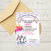 Invitation Pingouins pourpres Patinage sur glace Anniversaire