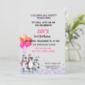 Invitation Pingouins pourpres Patinage sur glace Anniversaire (Debout devant)