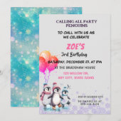 Invitation Pingouins pourpres Patinage sur glace Anniversaire (Devant / Derrière)