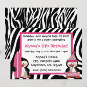 Invitation Pingouins Zebra Imprimer Les Filles d'Anniversaire (Devant / Derrière)