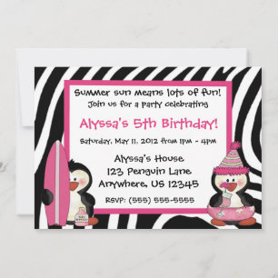 Invitation Pingouins Zebra Imprimer Les Filles d'Anniversaire