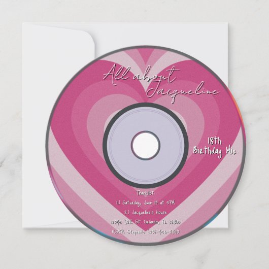 Invitation Pink 2000s Aura Hearts Music CD Birthday (Devant)