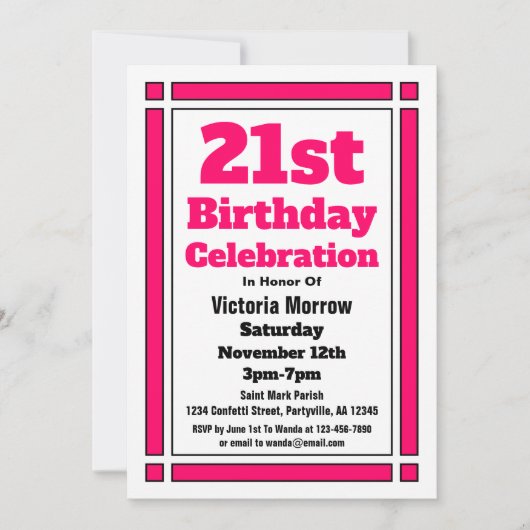 Invitation Pink 21st Birthday (Devant)