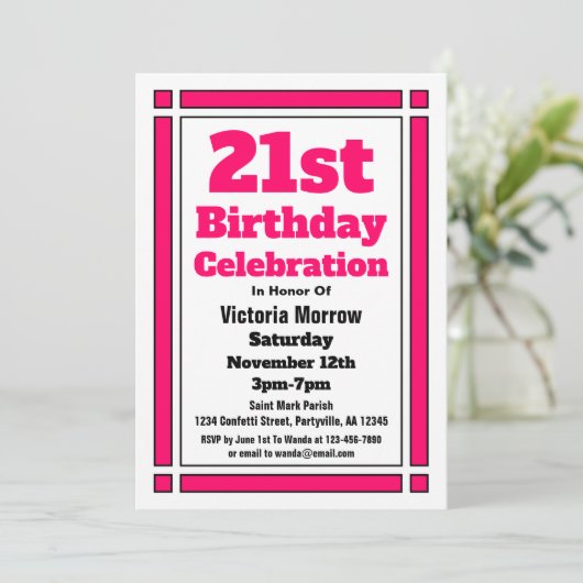 Invitation Pink 21st Birthday (Debout devant)
