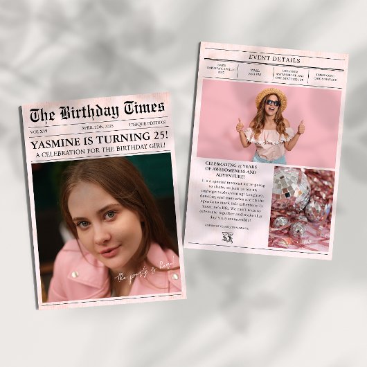 Invitation Pink 25th Birthday party Journal Couverture photo