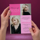 Invitation Pink 2 Toned Classic 2 Photo Graduation