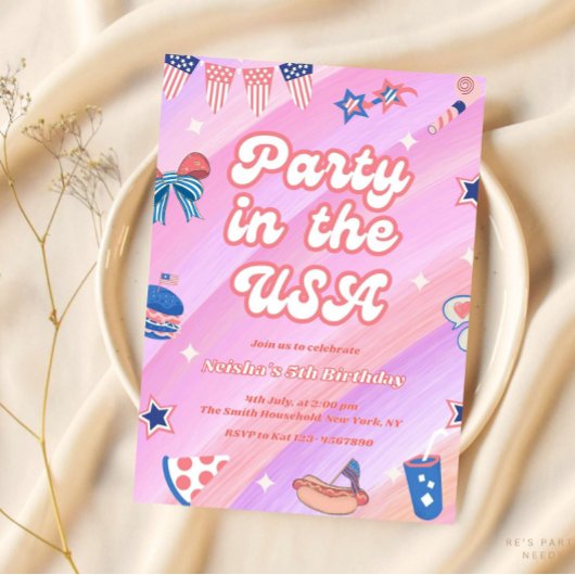 Invitation Pink 4 juillet Anniversaire Toute Américaine