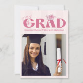 Invitation Pink 4 Photos Coquette Bow Graduation Party (Devant)