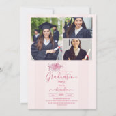Invitation Pink 4 Photos Coquette Bow Graduation Party (Dos)