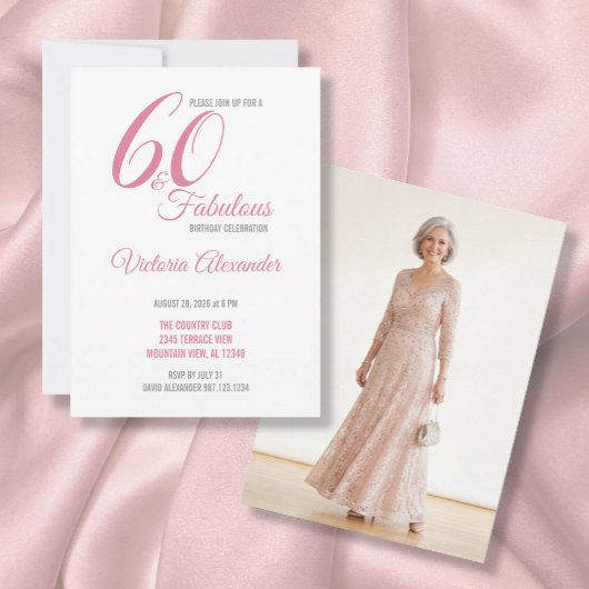 Invitation Pink 60 and Fabulous Elegant Script Birthday
